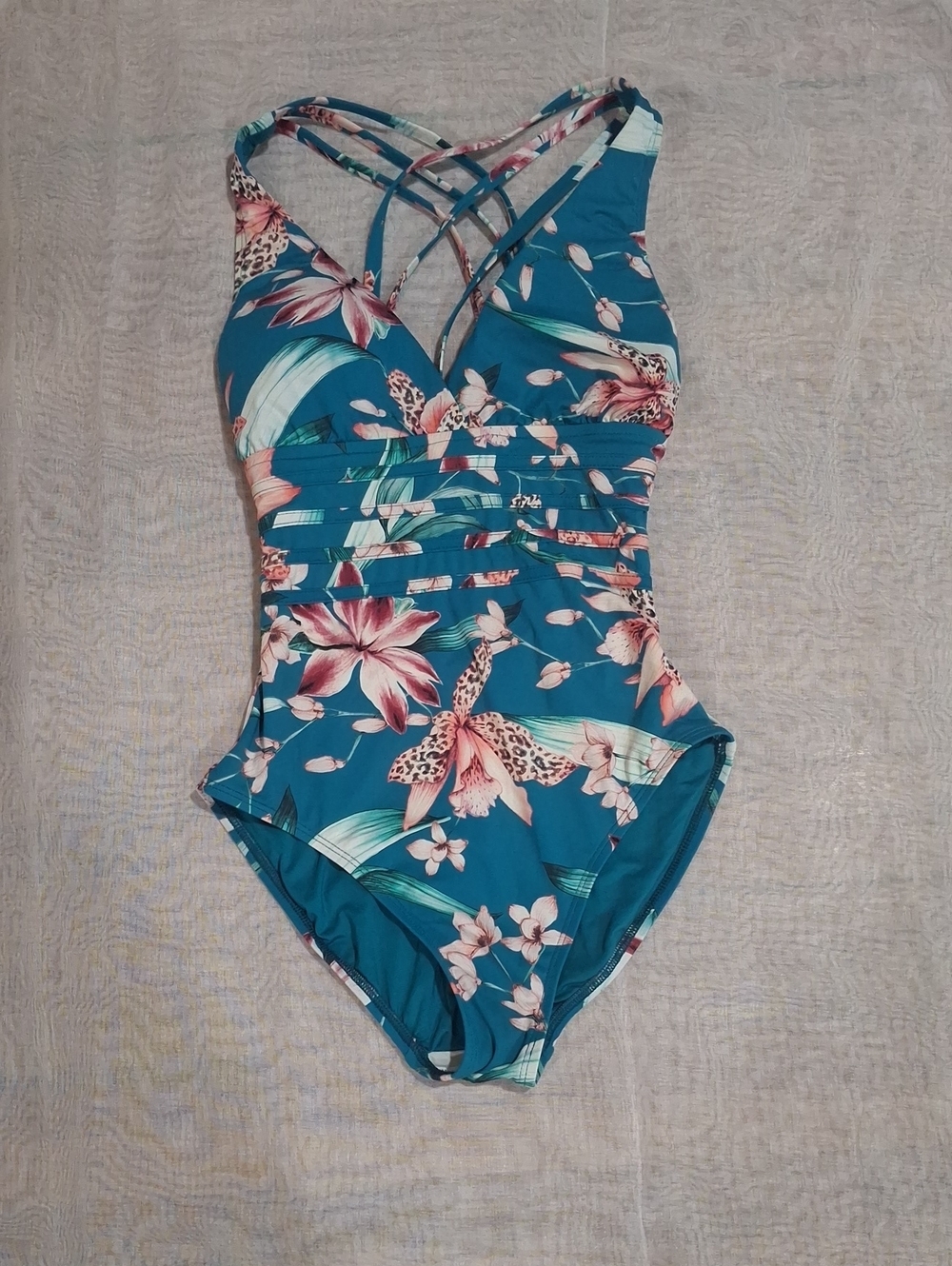 La Blanca Teal Floral One-Piece Swimsuit with Pink Accents